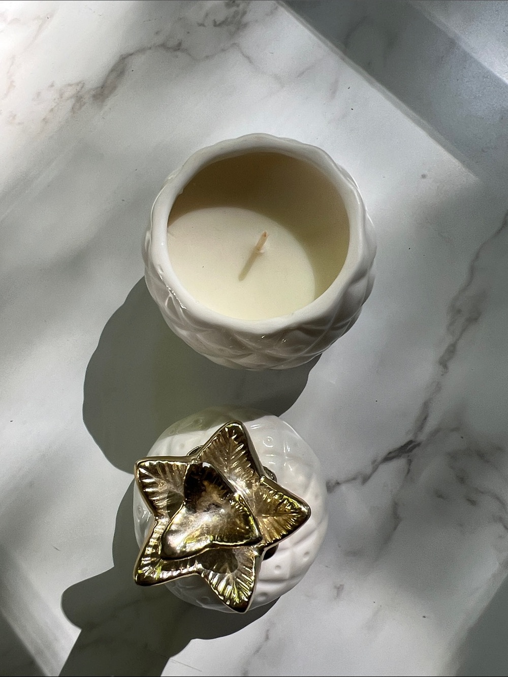 Ceramic Pineapple Candle with Gold Top